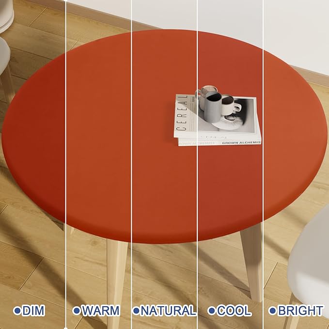 Round Spandex Tablecloth, Elastic Fitted Waterproof Tablecloths for 25"-30" Tables, Stretch Washable Picnic Table Cover for Camping, Dining, Indoor and Outdoor, Rust