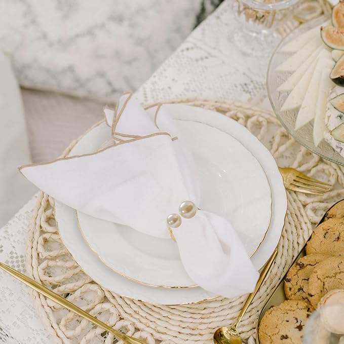 6 Pcs Black Napkin Rings - Pearl Napkin Rings,Metal Napkin Ring for Table Settings Wedding Christmas Party Dinner Table