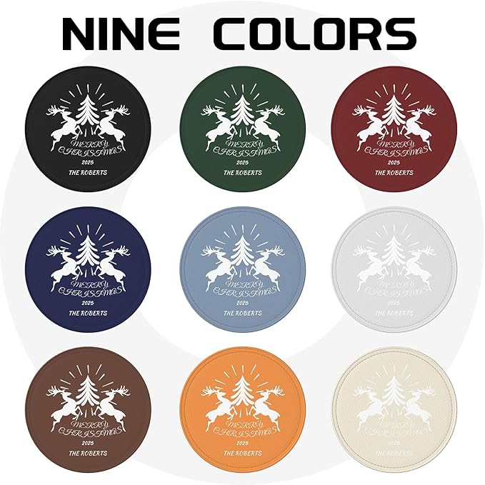 Customize Coasters for Drinks, Personalized Leather Coasters Set of 6, Custom Costers for Women Men, Christmas Party Favor Coaster, Posavasos de Cuero para reuniones