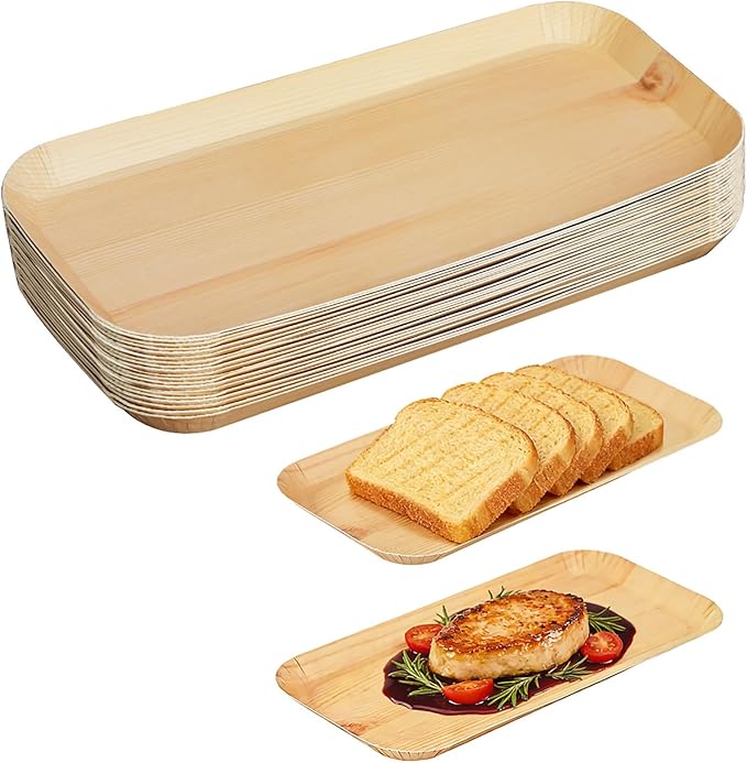 50 Pcs Wood Grain Paper Plates, 10 Inch Rectangular Wood Paper Plates, Rustic Disposable Plates for Woodland Baby Shower, Camp Fire, Camping, Lumberjack Birthday Party Supplies (L)