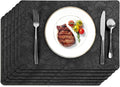 SolaraDawn Faux Leather Table Placemats Set of 6, Washable, Wipeable & Heat-Resistant Table Mats, Waterproof Dining Place Mats with Embossed Texture for Kitchen & Dining, Black, 17" × 12"