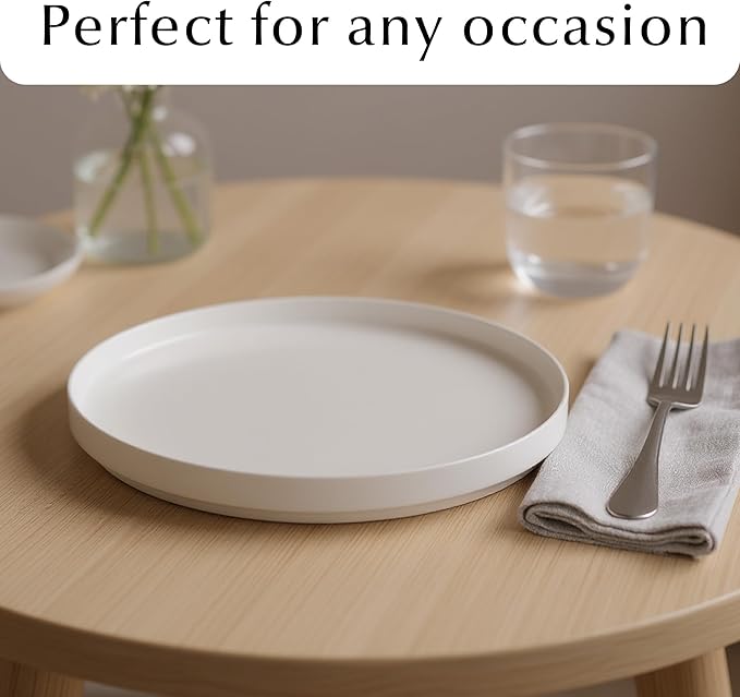 MIAMIO – Ceramic Dinner Plates Set for 4 People/Ceramic Dinnerware 4-Piece, Modern Stoneware, Dishwasher & Microwave Safe – Luxe Collection (White, 8 Inch)