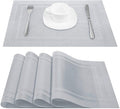 DACHUI Placemats Set of 6, Linen Look Woven Place Mats, Water Resistant, Heat Resistant, Washable, Durable Table Mats (Silver)