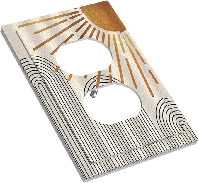 Outlet Covers Mid Century Boho Sun Beige Minimalist Abstract 1 Gang Duplex Light Switch Cover Plate Decorative Wall Plates Electrical Switchplate Receptacle for Bathroom Bedroom Decor（2 Pack）