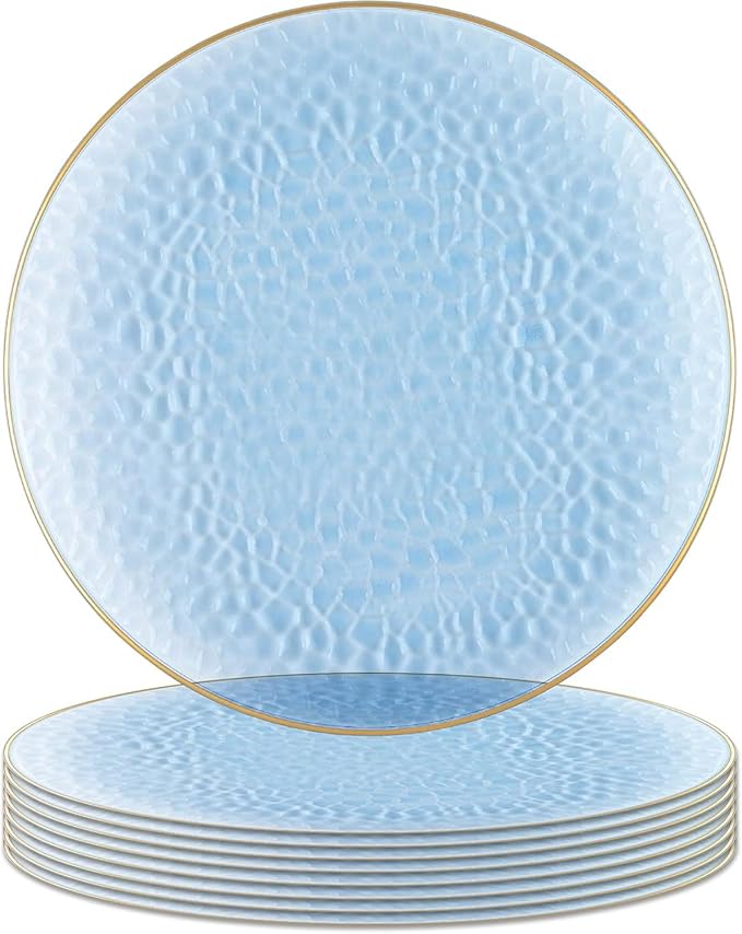 PARTY BARGAINS 13-Inch Charger Plates - 8 Pack, Hammered Blue Gold Rim, Heavy-Duty Disposable Chargers for Elegant Dining - Ideal for Weddings and Formal Events