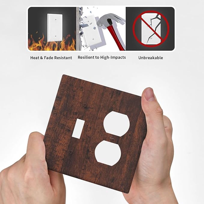 Light Switch Cover Plate Brown Red Rustic Wood Grain Retro Farmhouse 2 Gang Decorative Switch Plates 1 Toggle Duplex Combo Outlet Covers GFCI Wall Plates for Farmhouse Cabin Decor