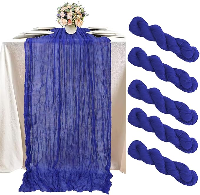FUHSY Blue Cheesecloth Table Runner 5 Pack 10FT Cheese Cloth Table Runner Rustic Gauze Cheesecloth Table Runner Royal Blue Runners for Tables Boho Table Decorations for Wedding Birthday Party Events