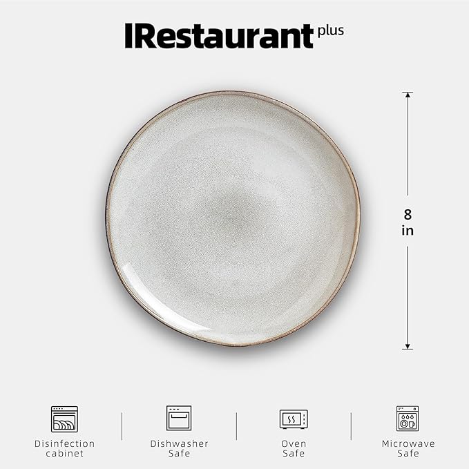 Organic Shape Highland Ceramic Salad plate, 12pcs 8 Inch Handmade Reactive Glaze Stoneware Plates with Wavy Edge, for Kitchen, Microwave & Dishwasher Safe, Scratch Resistant-grey