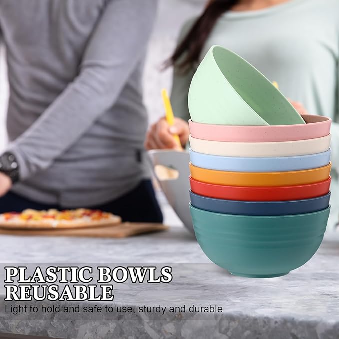 Eccliy 24 Pcs Wheat Straw Bowl Sets, Unbreakable Cereal Bowl 24 oz, Microwave and Dishwasher Safe Bowls for Cereal, Salad, Snack and Soup, Winter Style(Pink, Blue, Green, Beige, Orange, Yellow)