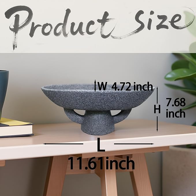 Boho Modern Decorative Bowl decor - Multi functional modern home Pedestal decoration bowl,Handicraft Bowls,Stylish Key Bowl for Entry Table,Fruit Bowls for Kitchen Counter,Artificial Stone Black