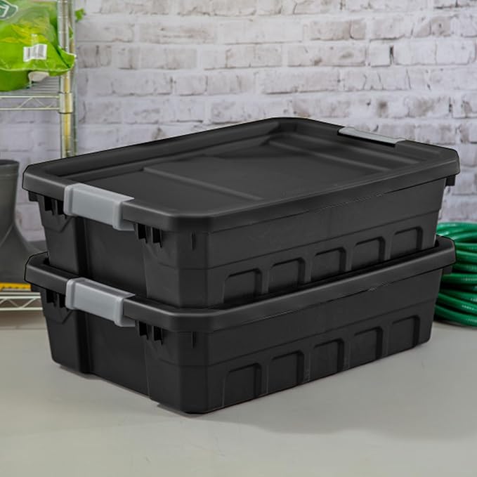 Sterilite 24-Pack Plastic Storage Bins with Lids, Stackable Containers, 10 Gallon, Black