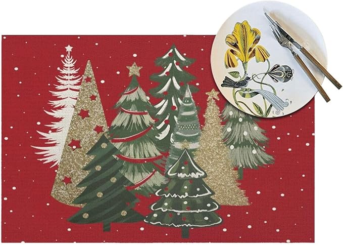Christmas Placemats 12x18 Inches Set of 4,Red Green Christmas Tree Decorative Rectangle Winter Decoration Table Mats for Party, Home Kitchen,Dining Table Decoration