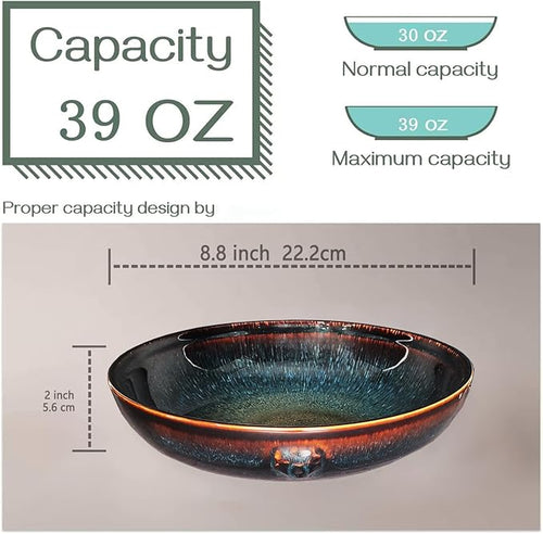 39 oz Ceramic Bowl Set, Salad Bowl, Pasta Bowl, Serving Bowl, Dinner Bowl, Deep/Wide Plate, Microwave, Oven and Dishwasher Safe, Modern Porcelain Dinnerware 8.8 Inch