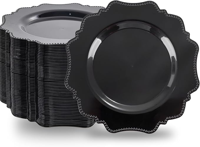 COLOSUS 60pcs Black Plastic Party Dinner Plates - 9.5 Inch- Heavy Duty Disposable Plastic Dinner Plates for Party Wedding Birthday and Everyday Use