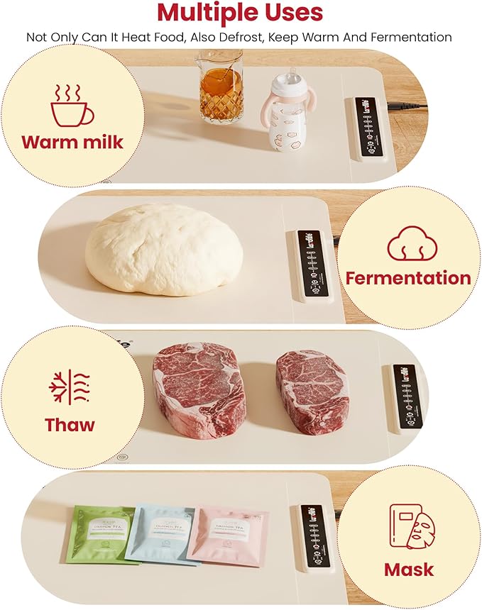 Extra Large Food Warming Mat for Countertop (XXXL 40”x16”) - Full-Surface Heating Pad with 4 Temps Settings, Ideal for Buffet Party Food Warmer, Roll-Up Electric Warming Tray for All Gathering, Beige