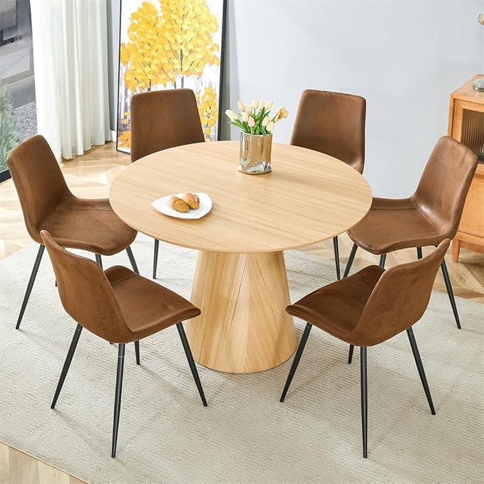 47'' Round Wood Dining Table Set for Kitchen - 7-Piece, Includes Chairs (Seats 6), Farmhouse Style