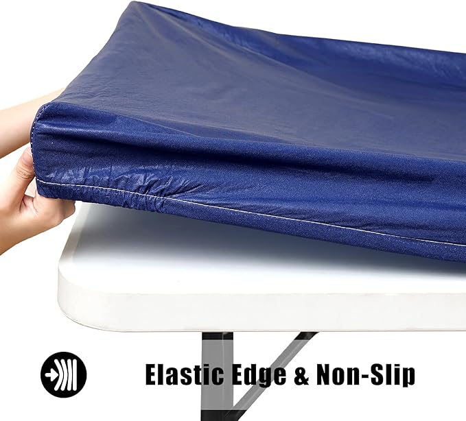 Smiry Rectangle Tablecloth, Elastic Fitted Flannel Backed Vinyl Tablecloths for 4ft Folding Tables, Waterproof Wipeable Table Covers for Indoor, Outdoor, Picnic and Camping (Navy, 30"x48")