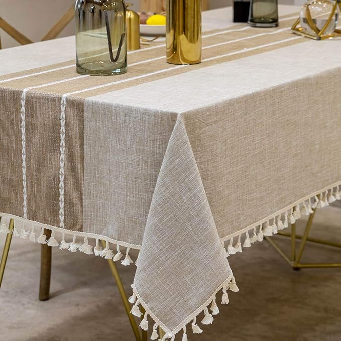 Deep Dream Tablecloths, Waterproof Table Cloth, Linens Wrinkle Free Anti-Fading, Rustic Table Cover Decoration for Kitchen Dinning Christmas (Rectangle/Oblong, 55''x70'',4-6 Seats, Light Coffee)