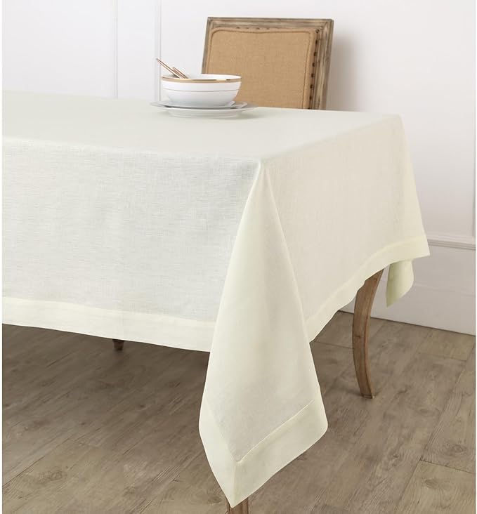 Solino Home Linen Ivory Tablecloth 60 x 90 Inch - 100% Pure Linen Rectangular Tablecloth - Machine Washable Table Cloth for Spring, Easter - Fete