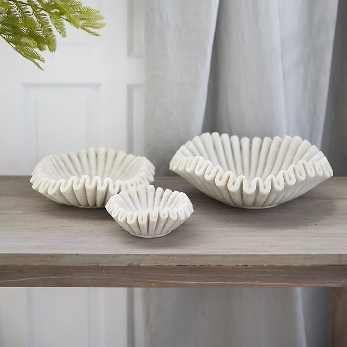 Marble Bowl Fruit Bowl, Stone Bowl Decorative Bowl Decorative Trays Marble Fruit Bowl Marble Ruffle Bowl Marble Floral Bowl Home Decor Gifts (8 inch)