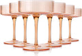 Light peach 9 oz Vintage Art Deco Coupe Glasses Set of 6 Ribbed martini Glasses |Vintage Cocktail Glasses Set,Unique Colored Coupe Glass, Classic Cocktail Glassware