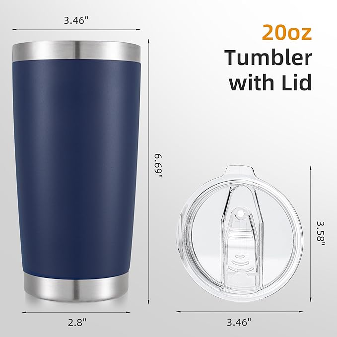20 oz Tumbler Bulk with Lid Stainless Steel Insulated Tumblers Double Wall Vacuum Coffee Mug Powder Coated Tumbler Cups for Cold and Hot Drinks, Navy, 6 pack