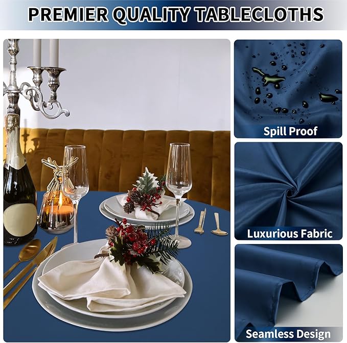PureFit 6 Pack Round Navy Blue Table Cloths 70 Inch for Round Tables, Stain and Wrinkle Resistant Table Linens for Home Use, Wedding, Party, Banquet and Camping