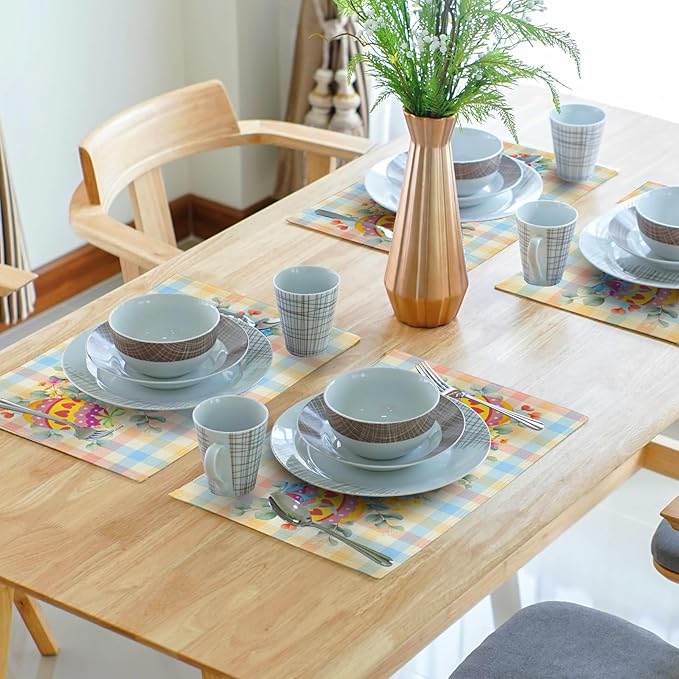 Easter Eggs Placemat Set of 4 Colorful Buffalo Check Plaid Non Slip Heat-Resistant Washable Table Place Mats 12 x 18 Inch for Holiday Seasonal Party Kitchen Dining