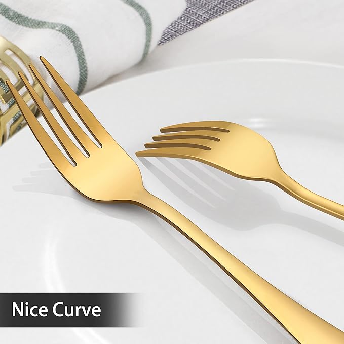 LIANYU 40-Piece Gold Silverware Set for 8, Stainless Steel Flatware Cutlery Set, Tableware Eating Utensils Include Forks Knives Spoons, Mirror Polished, Dishwasher Safe