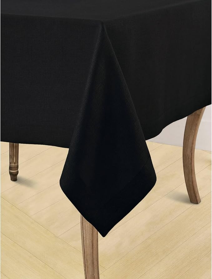 Solino Home Black Linen Tablecloth 60 x 120 Inch - 100% Pure Linen Table Cloth for Rectangle Tables - Fete, Machine Washable Tablecloth for Winter, Easter
