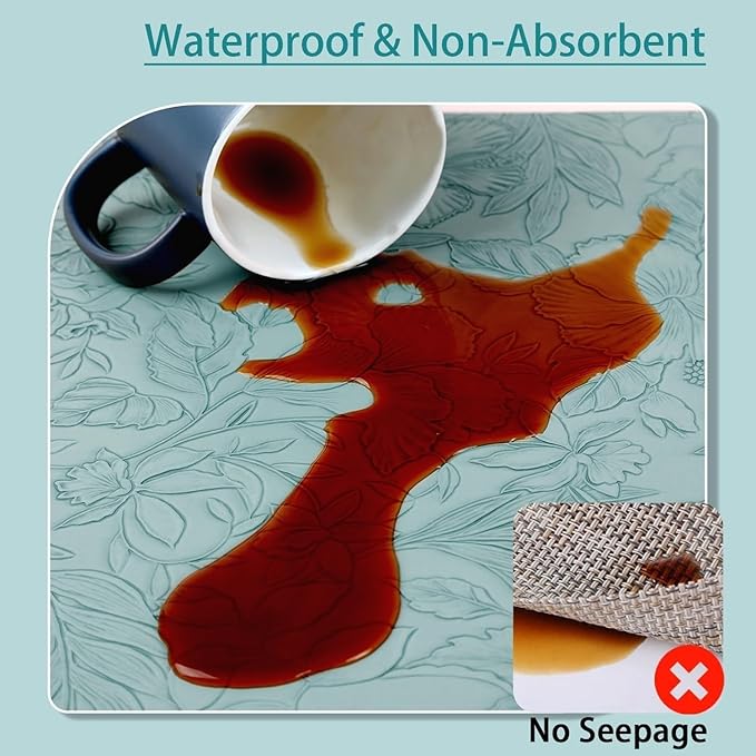 SolaraDawn Faux Leather Table Placemats Set of 6, Washable, Wipeable & Heat-Resistant Table Mats, Waterproof Dining Place Mats with Embossed Texture for Kitchen & Dining, Ice Blue, 17" × 12"