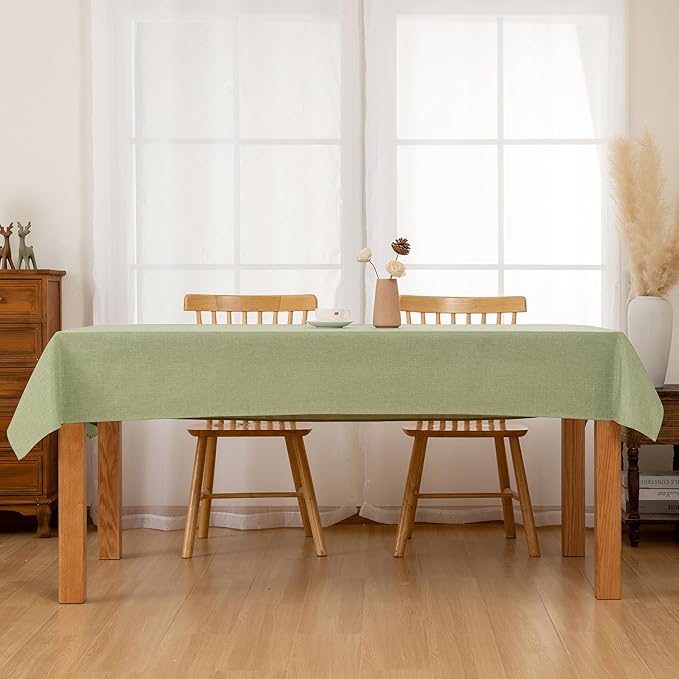 Hiasan Faux Linen Rectangle Tablecloth - Wrinkle and Stain Resistant Washable Table Cloth for Kitchen Dining Room Holiday Table Cover for Dinner, Green, 52 x 70 Inch