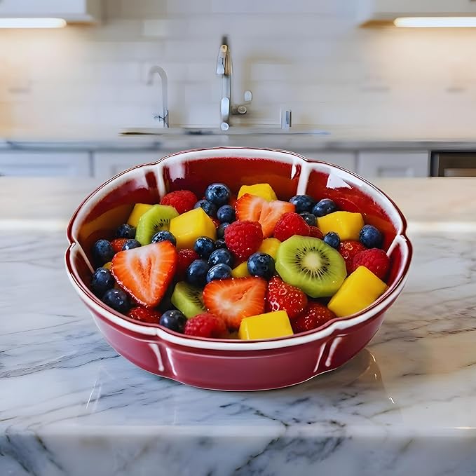 7.8" Oxblood Red Ceramic Decorative Bowl for Kitchen & Entryway Table, Fruit and Keys(Red)