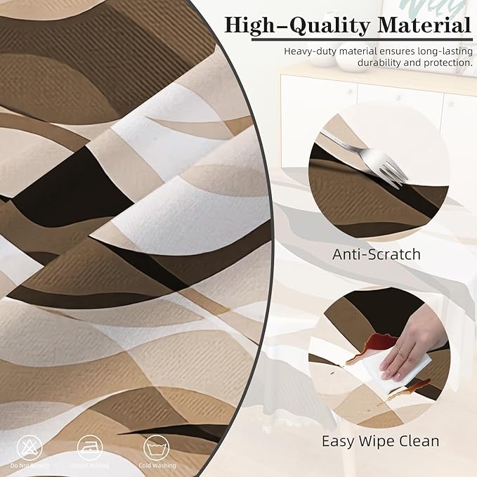 Laeacco 70 Inch Brown Modern Round Tablecloth Striped Geometric Abstract Art Print Table Cloth Washable Waterproof Wrinkle Free Table Cover for Kitchen Dining Picnic Party Decoration