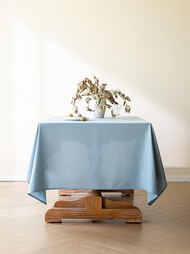 Blue Linen Table Cloths for Rectangle Tables Farmhouse Neutral Tablecloth Rectangular Kitchen Decoration Dining Table Cover Washable 60x132