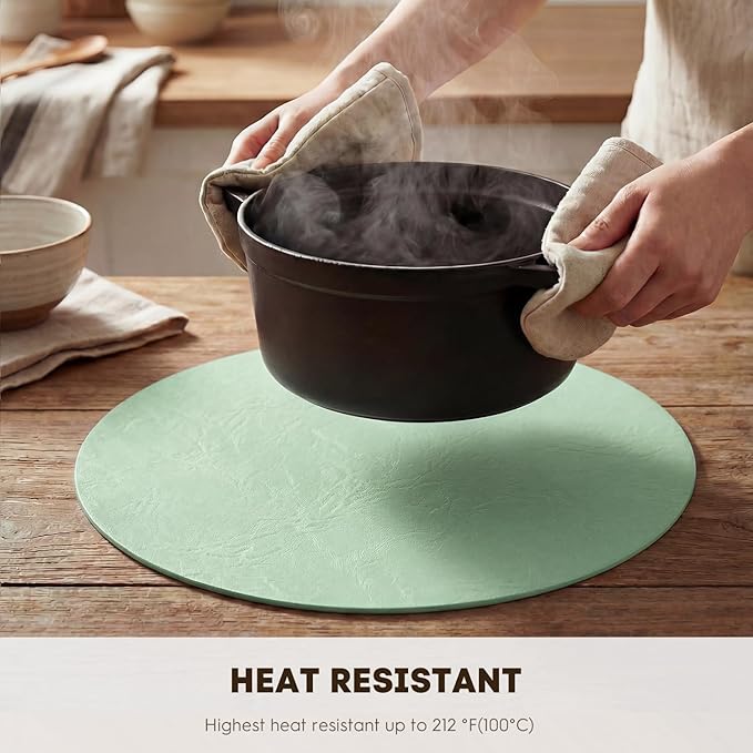 Artoid Mode Sage Faux Leather Placemats Set of 4, 15 Inch Waterproof Wipeable Heat Resistant Vinyl Place Mats, Reversible Table Mats for Spring Kitchen Dining Decor