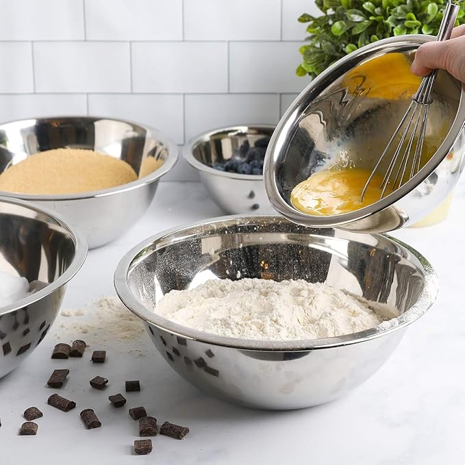 Stainless Steel 1.5 QT Mixing Bowl | Home & Commercial Quality | Flat Bottom | Cooking, Baking, Meal Prep [1PK]