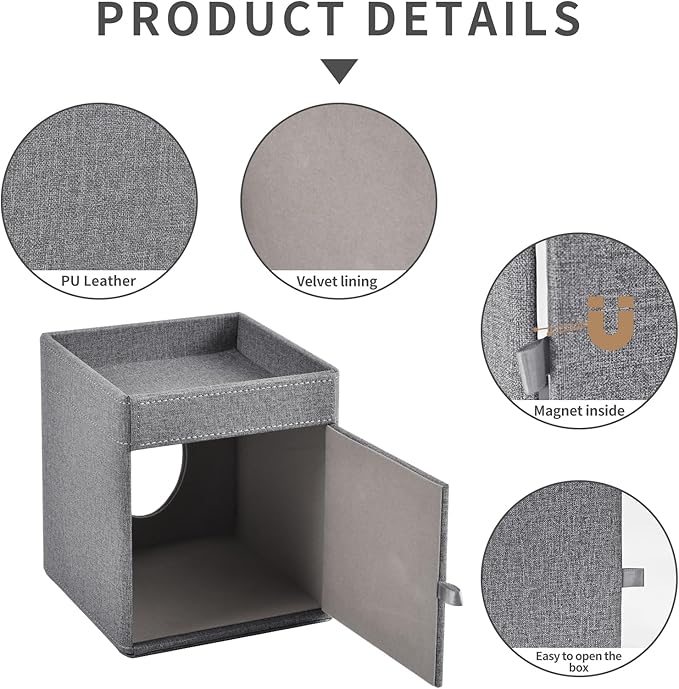 Tissue Box Cover with Storage Tray Square Tissue Box Holder PU Leather Facial Tissues Organizer Tray for Bathroom Vanity Bedroom Office Car,Stylish Napkin Caddy Decorative Organizer (Grey)