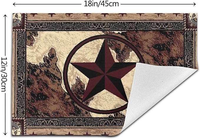 Western Texas Star Placemats Set of 6 Rustic Vintage Country Brown Wood Wipeable Table Mats Reusable Washable PVC Rectangle Place Mats for Kitchen Dining Home Decor 12x18 Inches