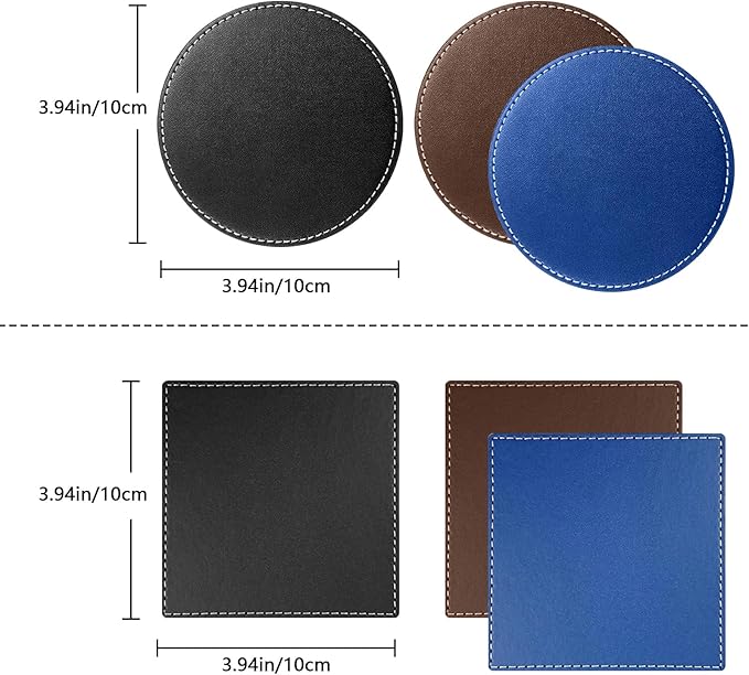 Custom Personalized Leather Coasters - Set of 6 | DIY Name, Photo, or Logo Coasters for Coffee Table, Bar, Beer, Wine | Ideal Housewarming Gift, Brown