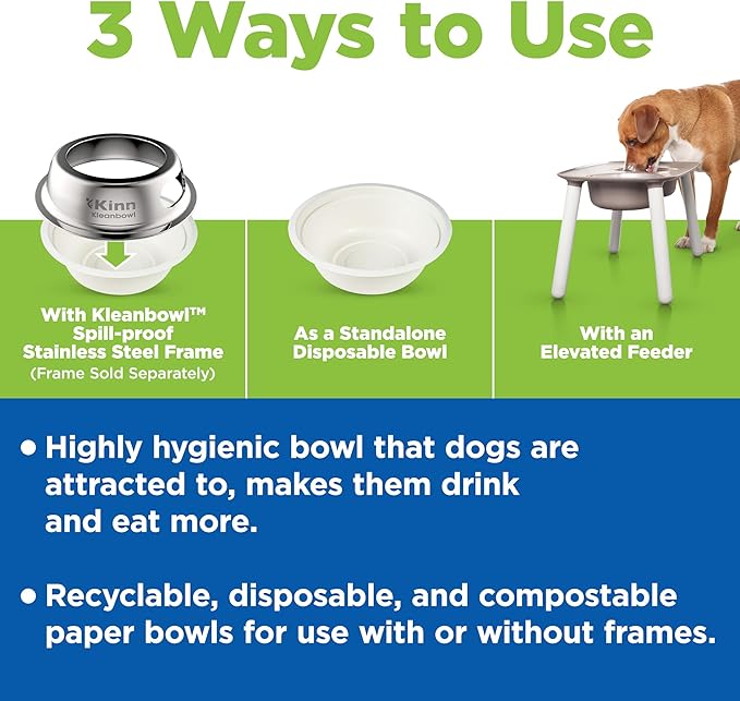 Kinn Kleanbowl Disposable Dog Food Bowls, 8 oz (Pack of 50) - Frame System Refills, Use for Travel, Boarding, or Crate, Compostable Pet Travel Bowl, No Plastic, Leakproof, Portable Dog Dish