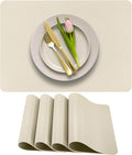 More Décor Faux Leather Placemats Set of 4 for Dining Table – Waterproof, Wipeable, Washable, Stain & Heat Resistant, Non-Slip Table Mats – 12 X 17 Inch, (Solid Ivory, 4)