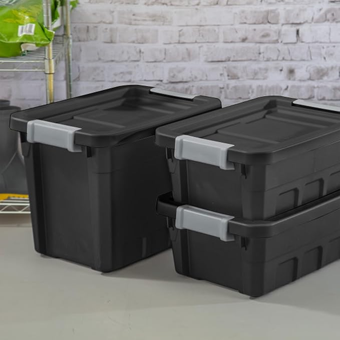Sterilite 6-Pack Plastic Storage Bins with Lids, Stackable Containers, 4 Gallon, Black