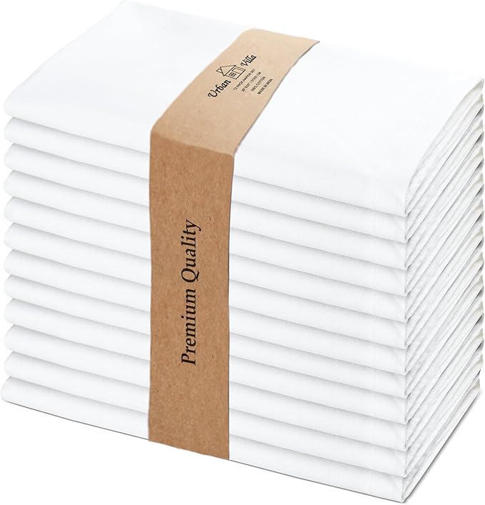 Urban Villa White Cloth Dinner Napkins Set of 12 20x20 inches 100% Cotton Highly Absorbent Washable Durable Reusable Ideal for Farmhouse Party Thanksgiving Fall Christmas Everyday Use Table Napkins