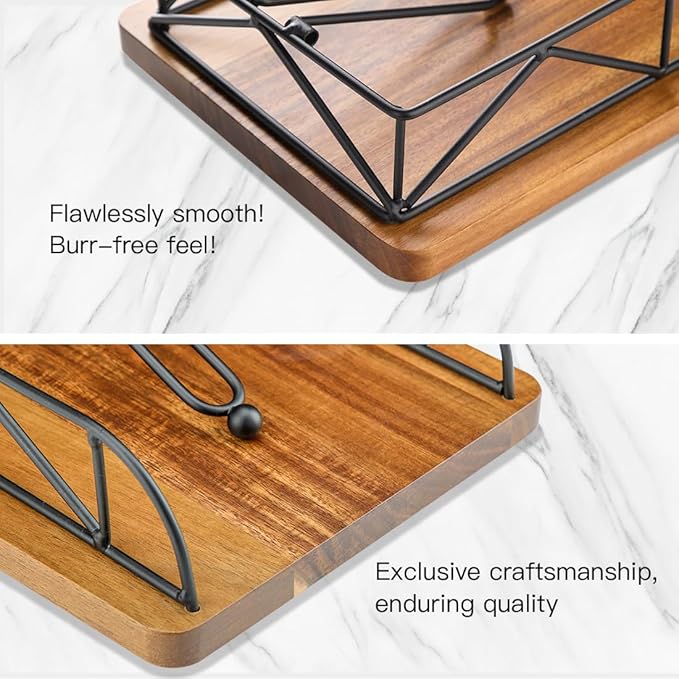 Napkin Holder for Table, Acacia Wood & Metal 360° Rotating Rustic Square Standing Napkin Holders for Paper Napkins, Farmhouse Style Kitchen Dining Table Decor – Black