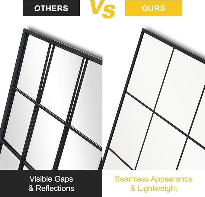 Large Window Pane Full Length Mirror for Wall, 55"x28" Black Rectangular Wall Mirror for Living Room, Bedroom, Entryway, Hanging or Leaning