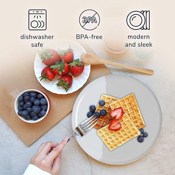 Thomas Fuchs Creative 1/2 & 1/2 Melamine Side Plates Set of 4, Chip and Break-Resistant, Durable Salad Plates, Kid-Friendly Dessert Plates for Indoor and Outdoor, Dishwasher Safe, Silver/Gray