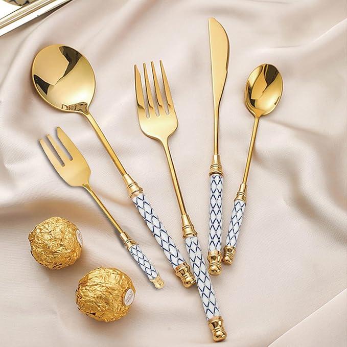 20-piece Silverware Set With Ceramic Handle, Premium Food Grade Stainless Steel Flatware Sets, Mirror Polished Cutlery Set, Dishwasher Safe (for 4 People)