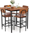 Giantex 5-Piece Dining Table Set W/Counter Height Table & 4 Bar Stools, Industrial Kitchen Dining Table Set W/Footrest & Backrest, Space-Saving Dinette Set for Pub, Dining Room, Restaurant (Walnut)