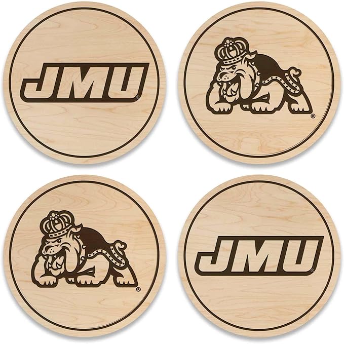 LazerEdge James Madison Dukes Wooden Coaster Set - Maple Wood - Officially Licensed Product - 4-Pack